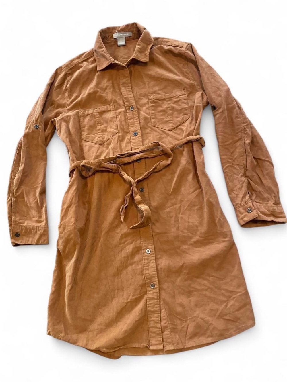 Lucky Brand Rust Button-Up Shirt Dress with Tie Waist